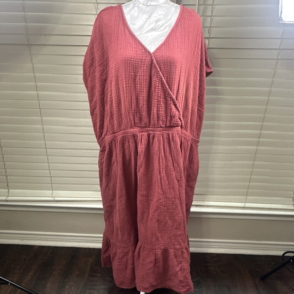 Coldwater Creek Dress Plus Size 3X Cotton Waffle Gauze Teracotta Red Short Sleev